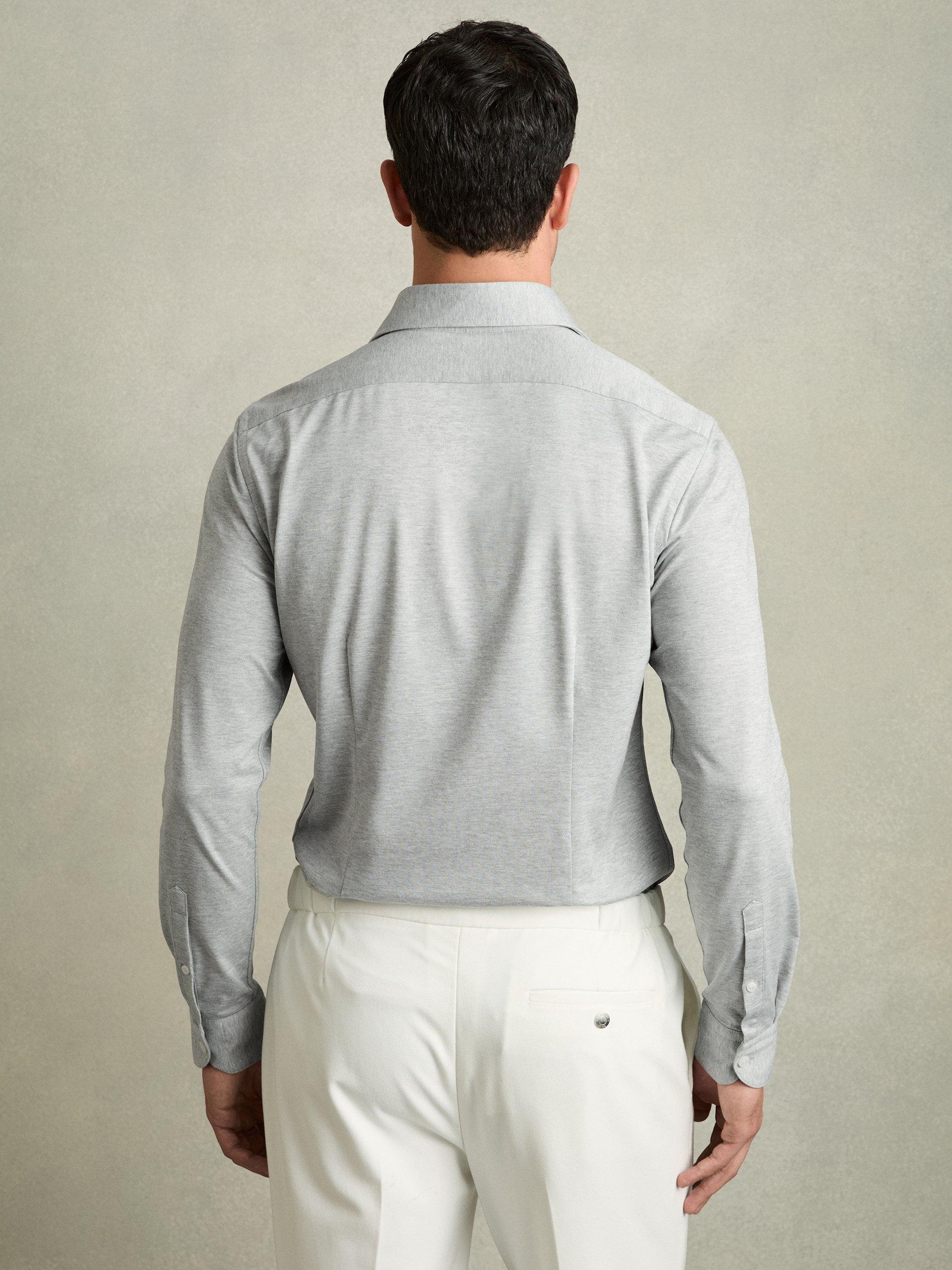 Product image 2 of 5, which shows Reiss Nate Cotton Blend Relaxed Fit Shirt, Grey Melange, XS