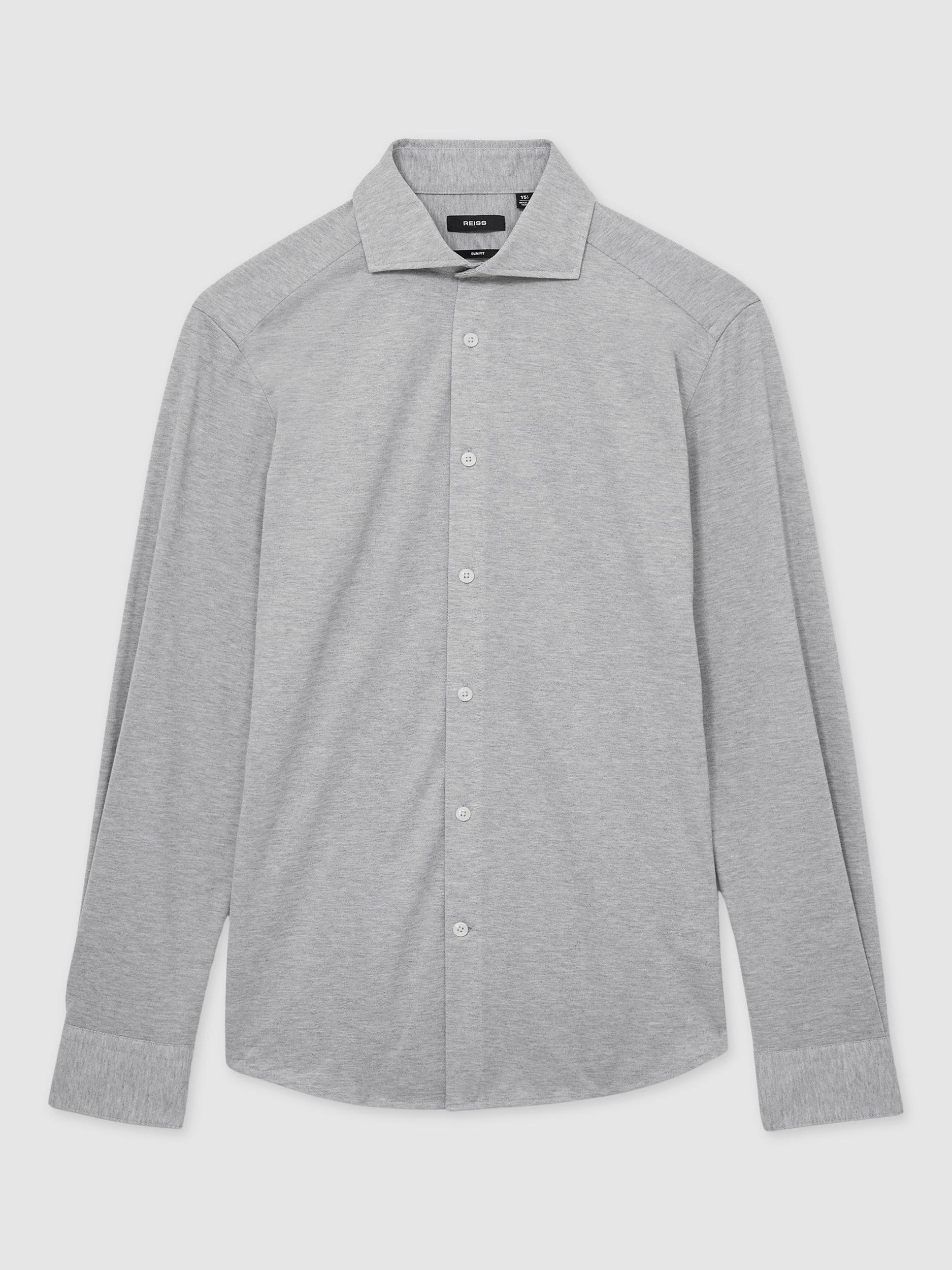 Product image 3 of 5, which shows Reiss Nate Cotton Blend Relaxed Fit Shirt, Grey Melange, XS