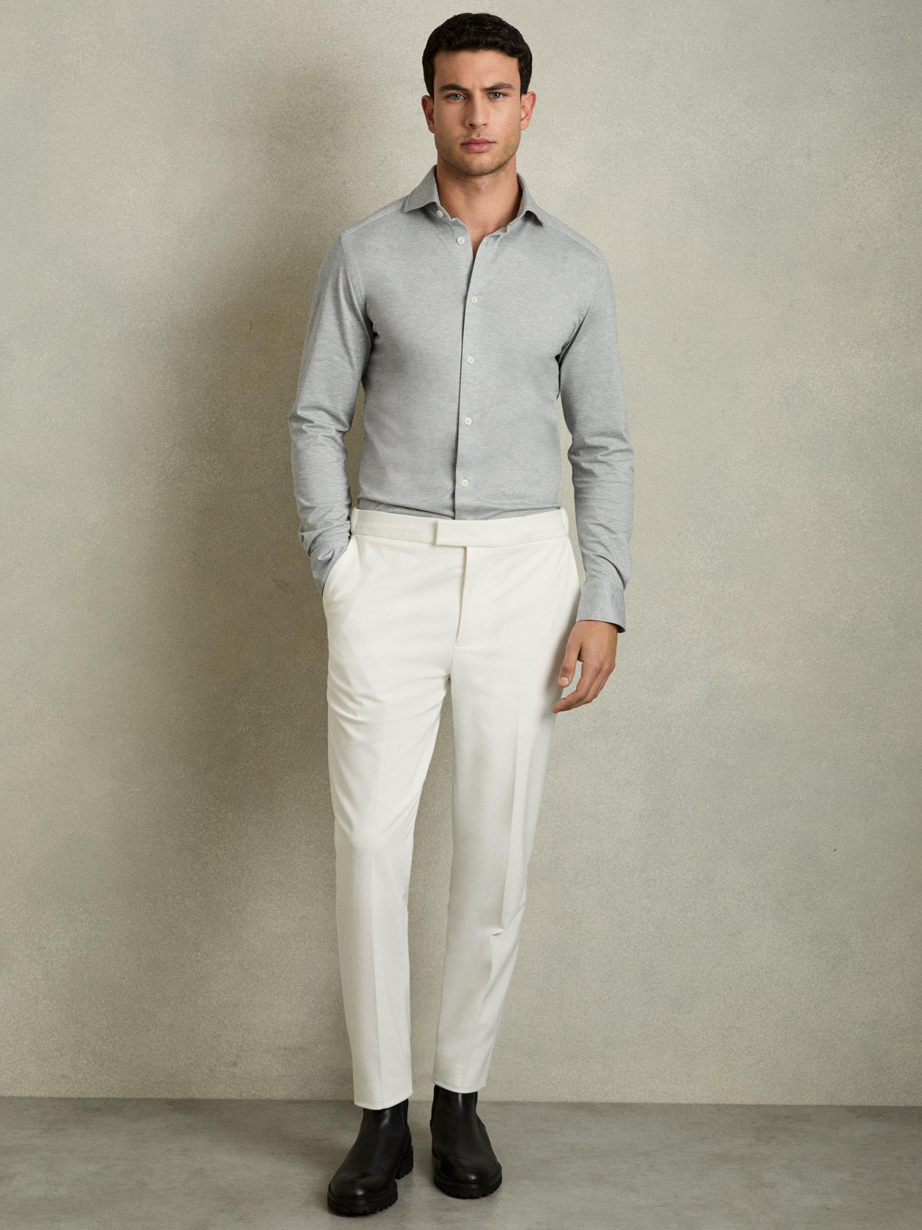 Product image 4 of 5, which shows Reiss Nate Cotton Blend Relaxed Fit Shirt, Grey Melange, XS