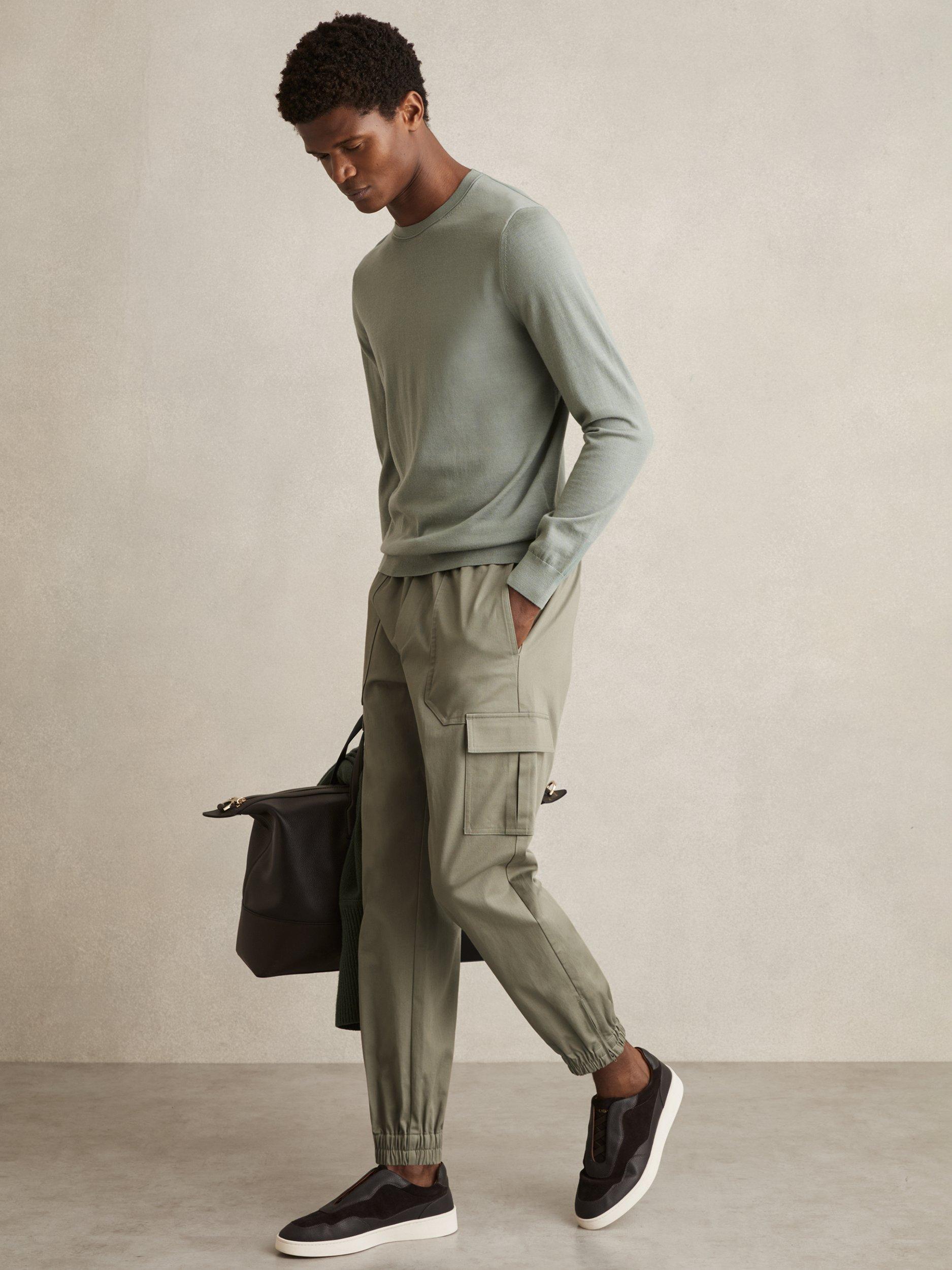 Product image 1 of 5, which shows Reiss Haven Cargo Trousers, Khaki Green, 32R