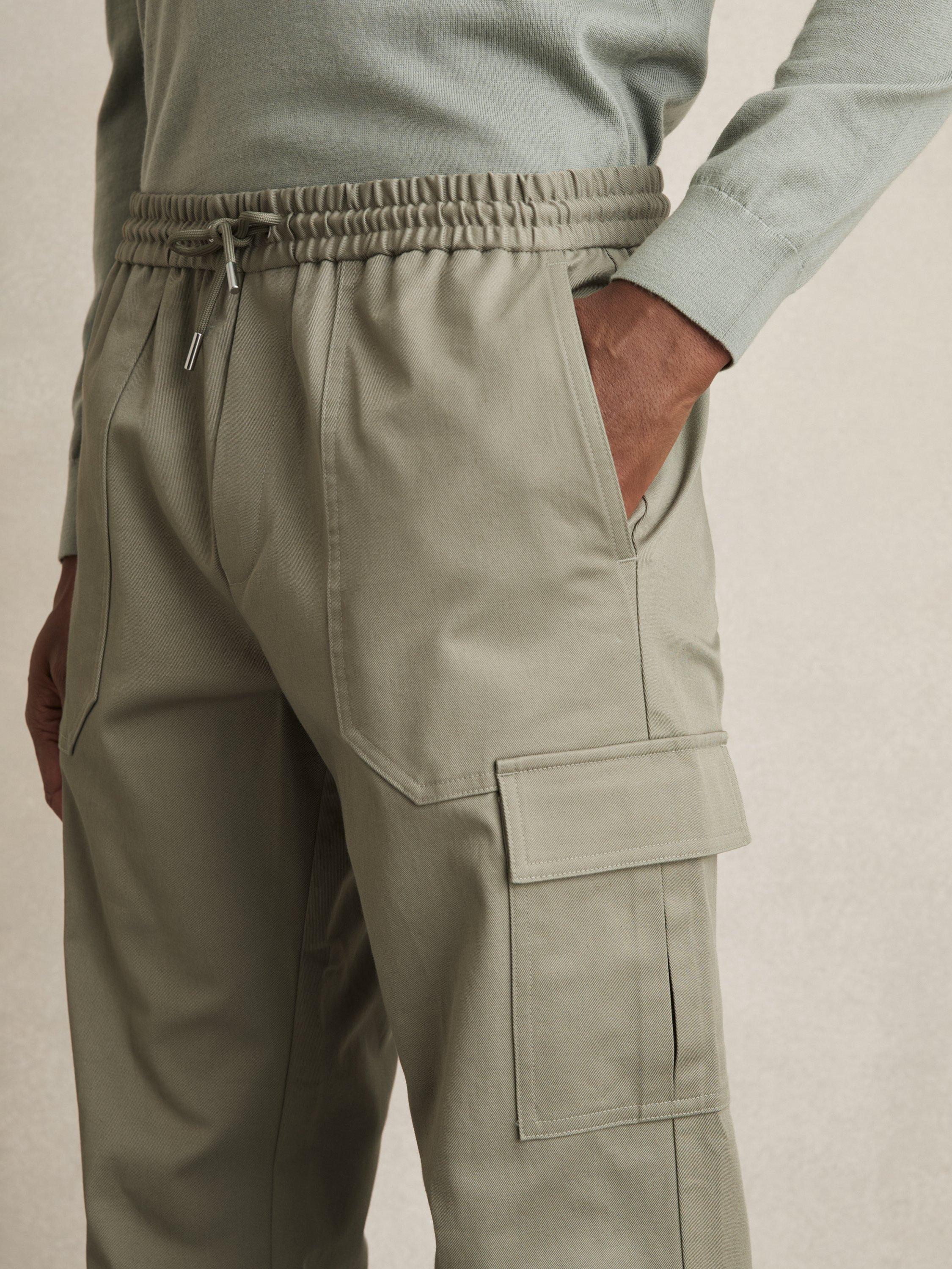 Product image 5 of 5, which shows Reiss Haven Cargo Trousers, Khaki Green, 32R
