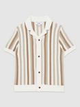 Reiss Kids' Carrington Stripe Crochet Shirt, Natural