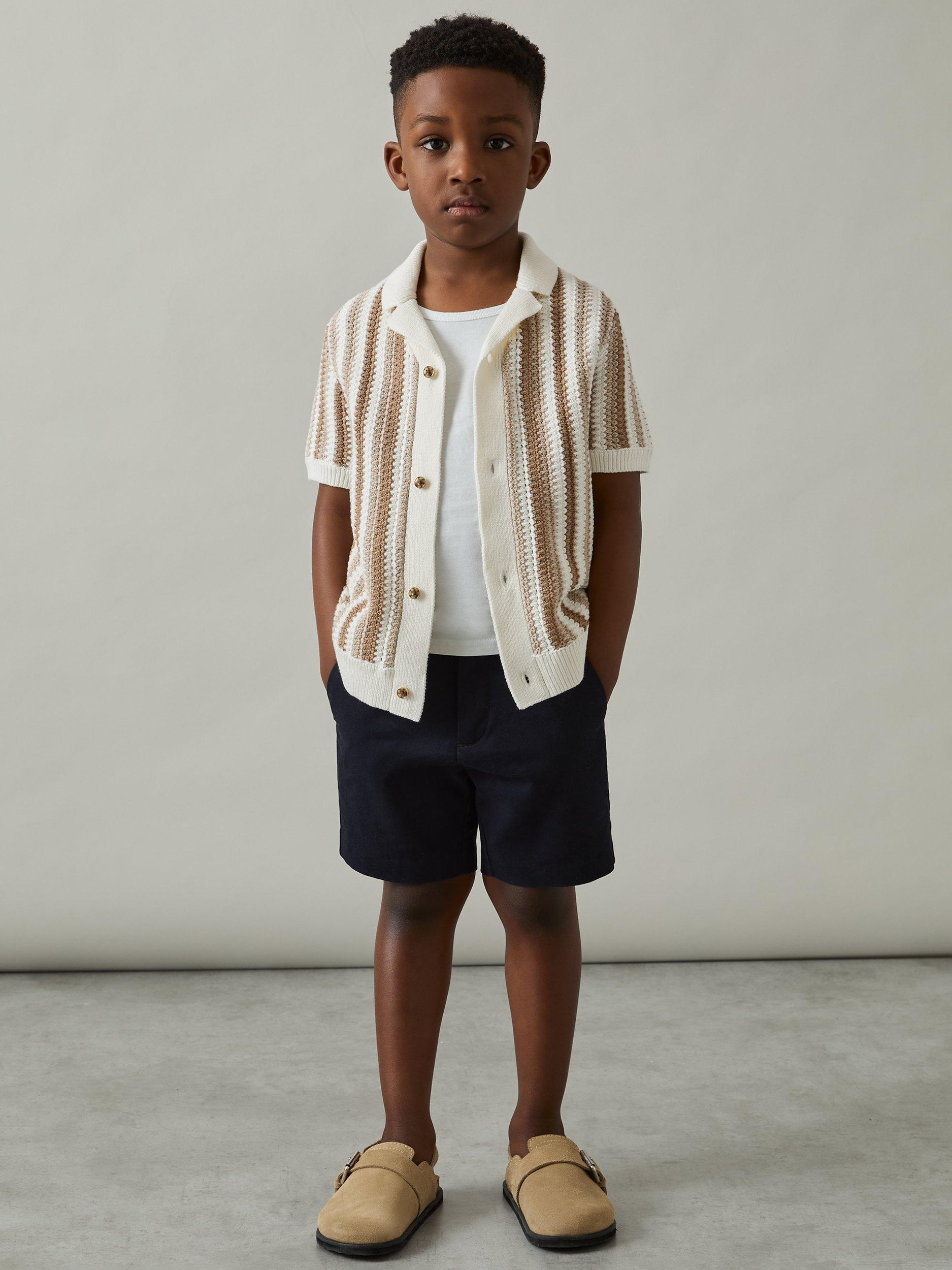 Product image 2 of 4, which shows Reiss Kids' Carrington Stripe Crochet Shirt, Natural, 3-4 years