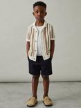 Reiss Kids' Carrington Stripe Crochet Shirt, Natural