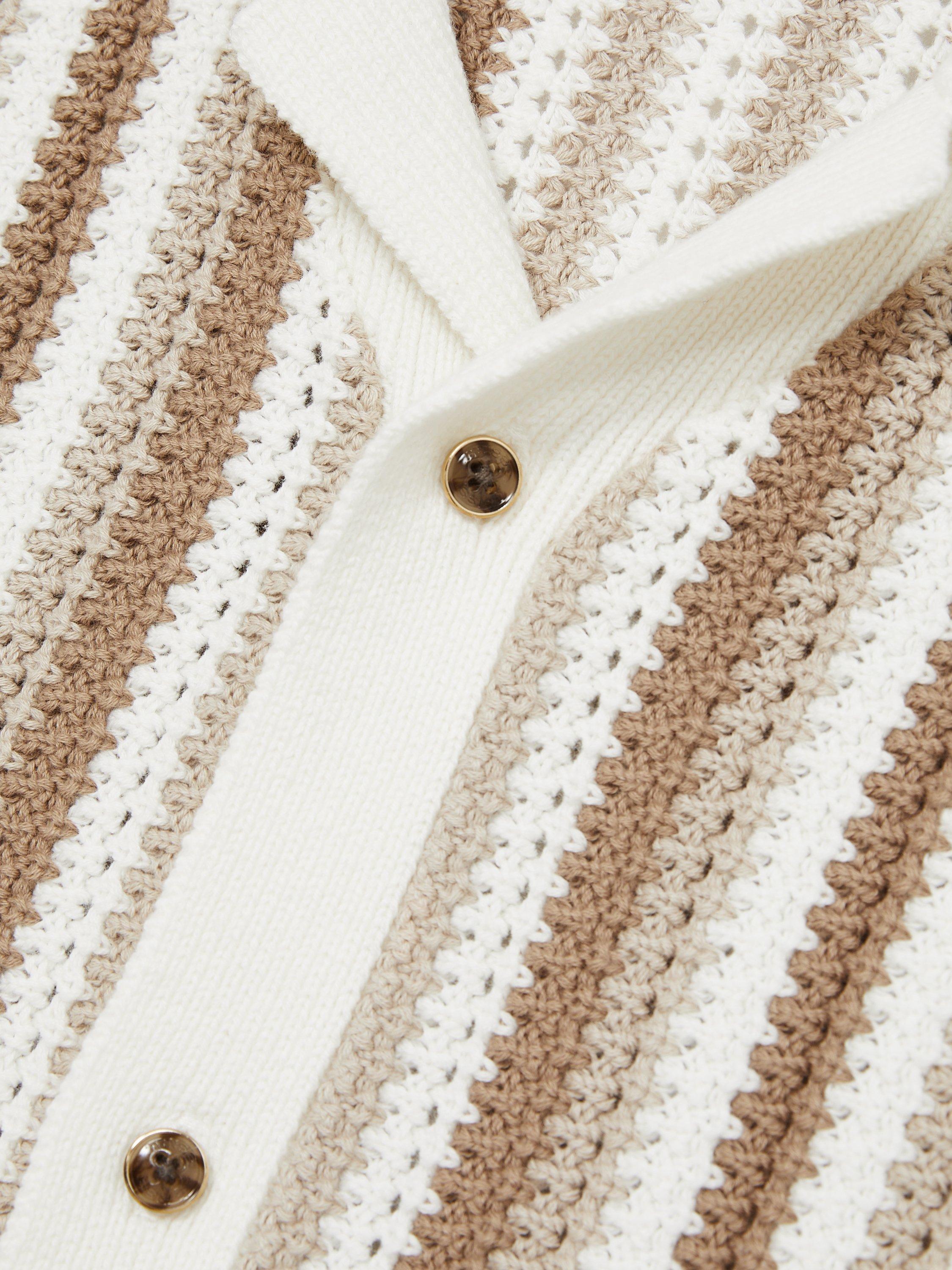 Product image 4 of 4, which shows Reiss Kids' Carrington Stripe Crochet Shirt, Natural, 3-4 years