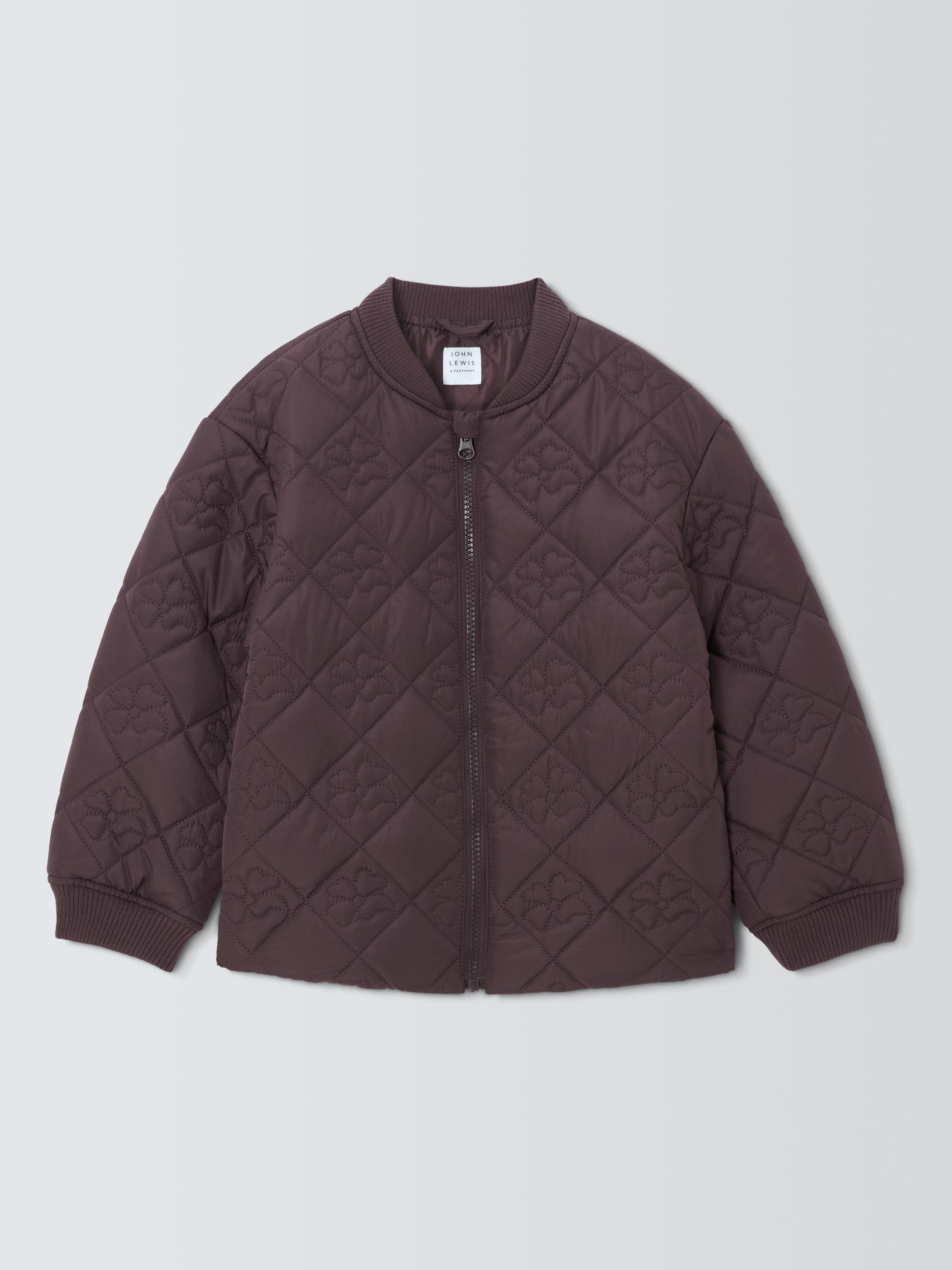 Product image 3 of 7, which shows John Lewis Floral Quilted Bomber Jacket, Purple, 3 yrs