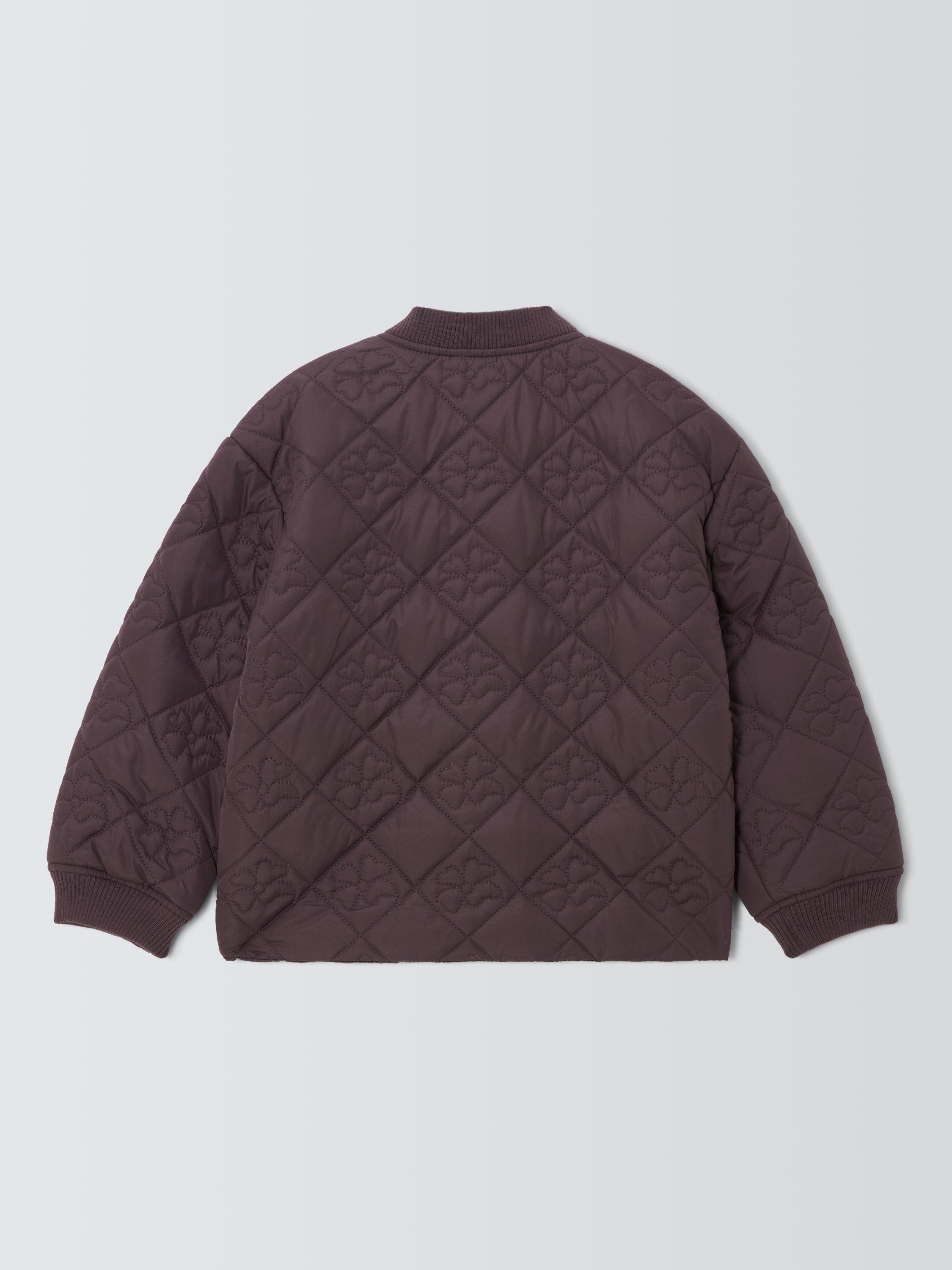 Product image 4 of 7, which shows John Lewis Floral Quilted Bomber Jacket, Purple, 3 yrs