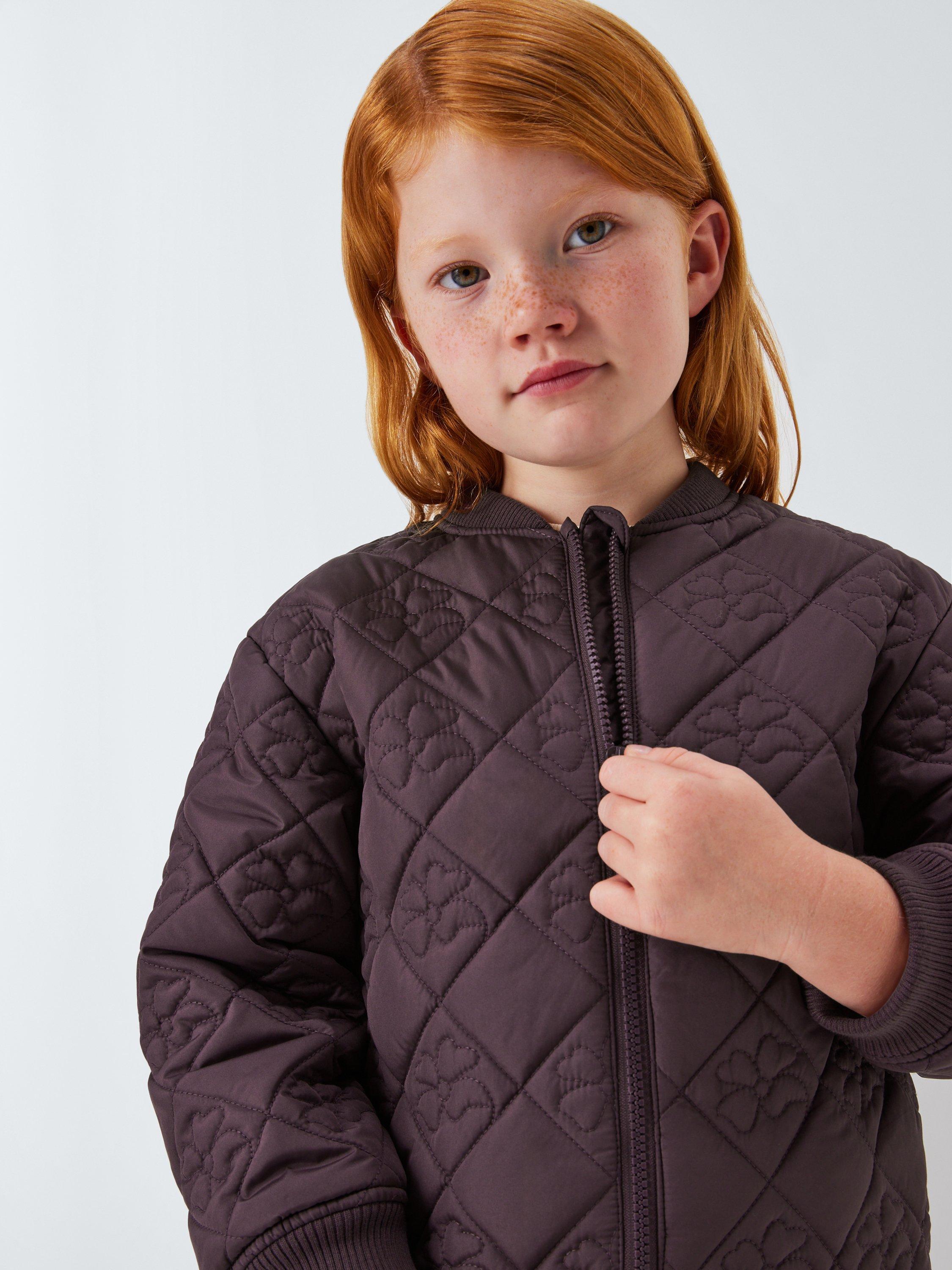 Product image 6 of 7, which shows John Lewis Floral Quilted Bomber Jacket, Purple, 3 yrs