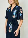 Hope & Ivy The Agatha Floral Embroidered Wrap Maxi Dress, Navy/Multi