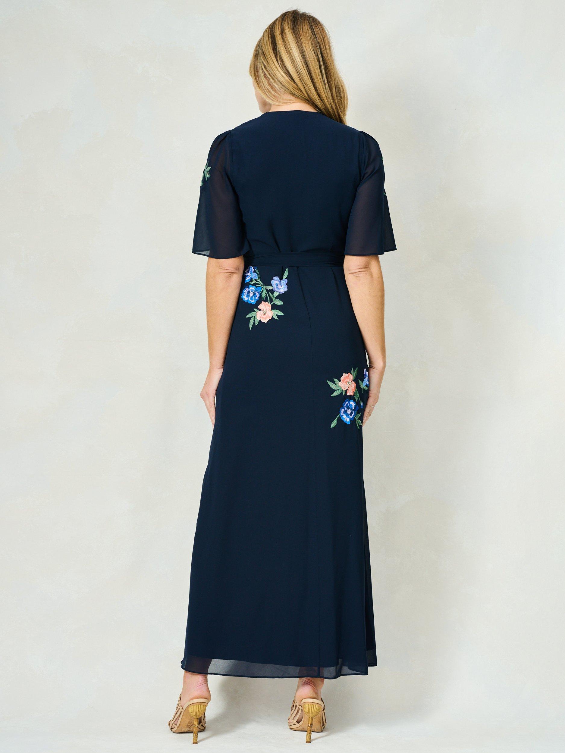 Product image 5 of 5, which shows Hope & Ivy The Agatha Floral Embroidered Wrap Maxi Dress, Navy/Multi, 8