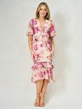 Hope & Ivy The Alessia Floral Ruffle Peplum Midi Dress, White And Pink