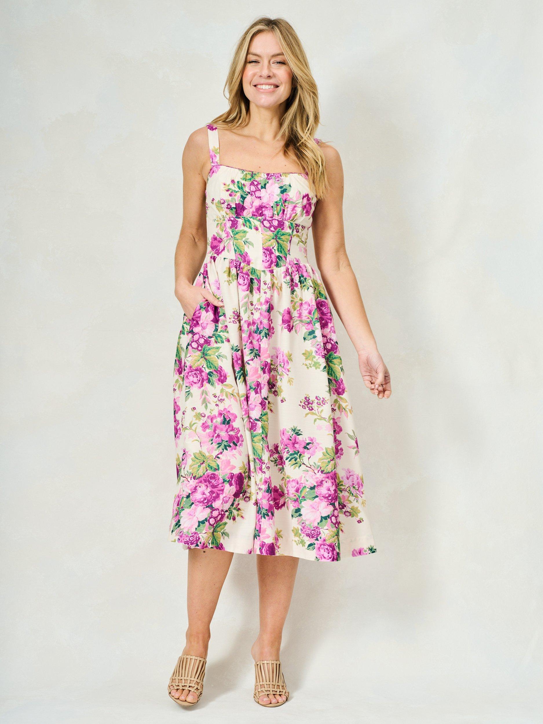 Product image 1 of 11, which shows Hope & Ivy The Alina Floral Midi Dress, Cream Multi, 6