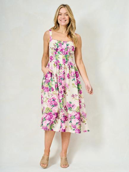 Hope & Ivy The Alina Floral Midi Dress, Cream/Multi, Cream Multi