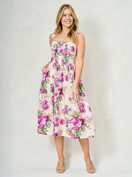 Hope & Ivy The Alina Floral Midi Dress, Cream/Multi - view 2, Cream Multi