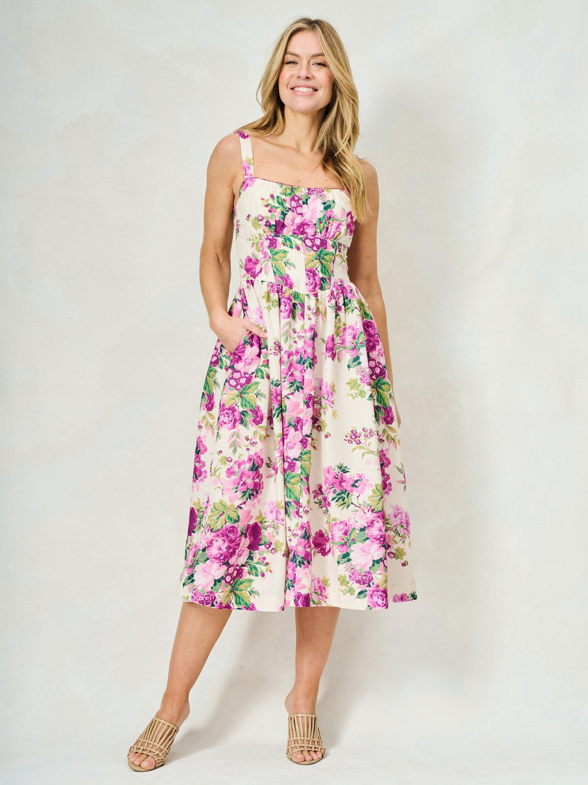 Product image 3 of 11, which shows Hope & Ivy The Alina Floral Midi Dress, Cream Multi, 6