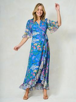 Hope & Ivy The Avaline Floral Wrap Maxi Dress, Blue/Multi, Blue/Multi