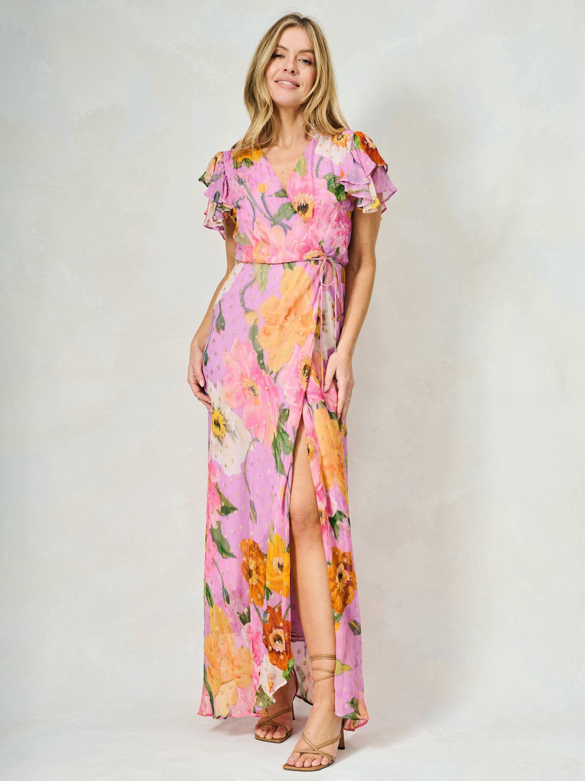 Product image 1 of 5, which shows Hope & Ivy The Bella Floral Wrap Maxi Dress, Pink/Multi, 6