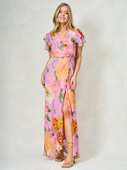 Hope & Ivy The Bella Floral Wrap Maxi Dress, Pink/Multi, Pink/Multi