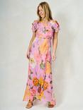Hope & Ivy The Bella Floral Wrap Maxi Dress, Pink/Multi