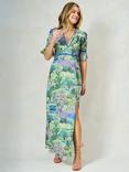 Hope & Ivy The Blake Landscape Print Plunge Maxi Dress, Green/Multi