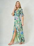 Hope & Ivy The Blake Landscape Print Plunge Maxi Dress, Green/Multi