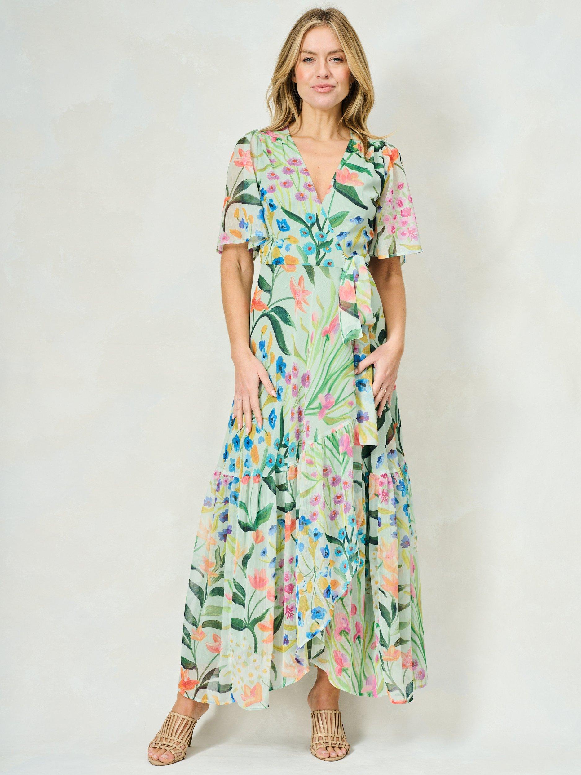Product image 1 of 6, which shows Hope & Ivy The Bonnie Floral Wrap Dress, Green Multi, 6