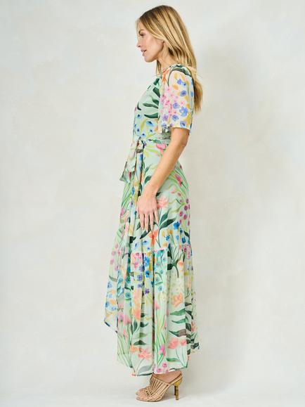 Hope & Ivy The Bonnie Floral Wrap Dress, Green Multi - view 2, Green Multi