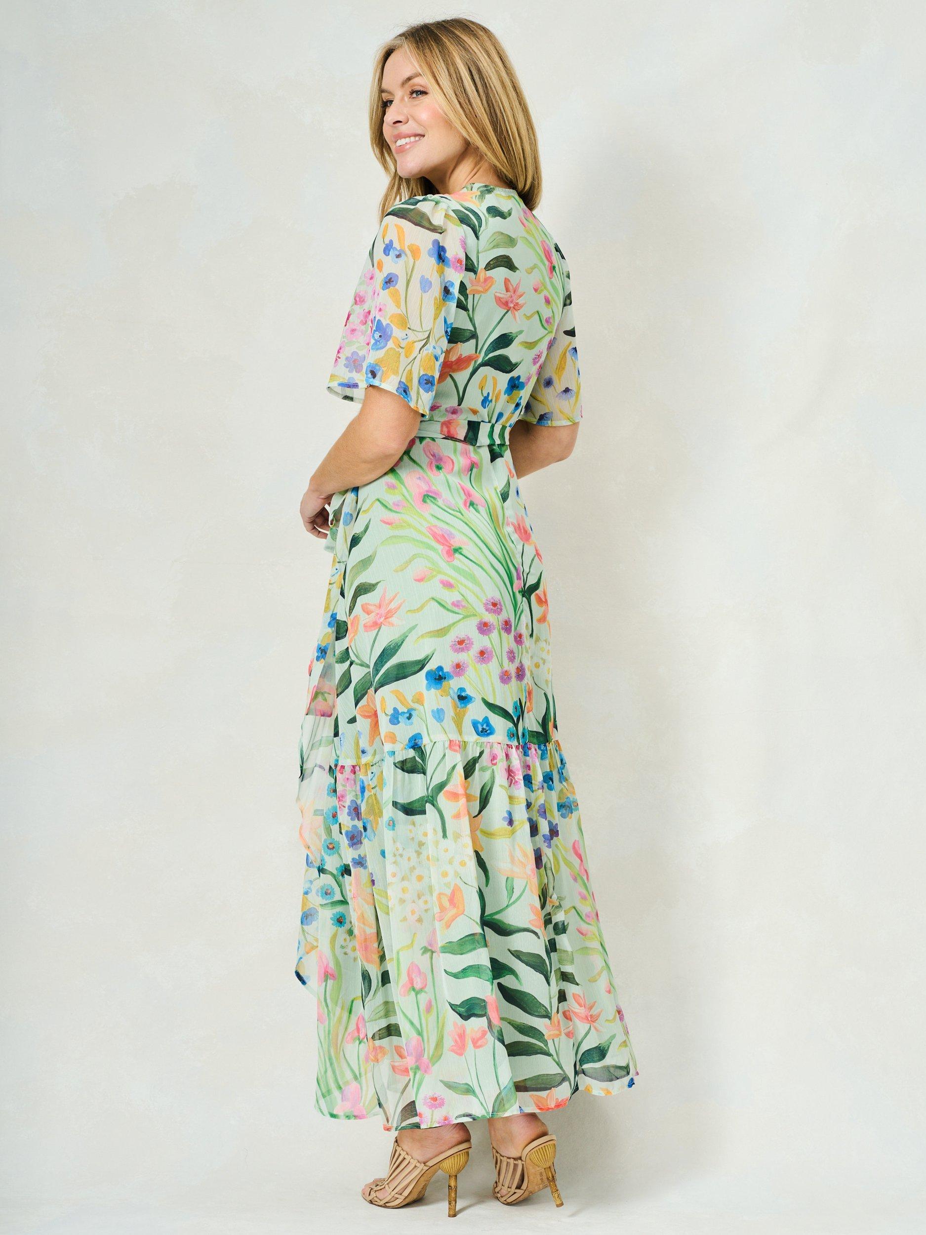 Product image 3 of 6, which shows Hope & Ivy The Bonnie Floral Wrap Dress, Green Multi, 6