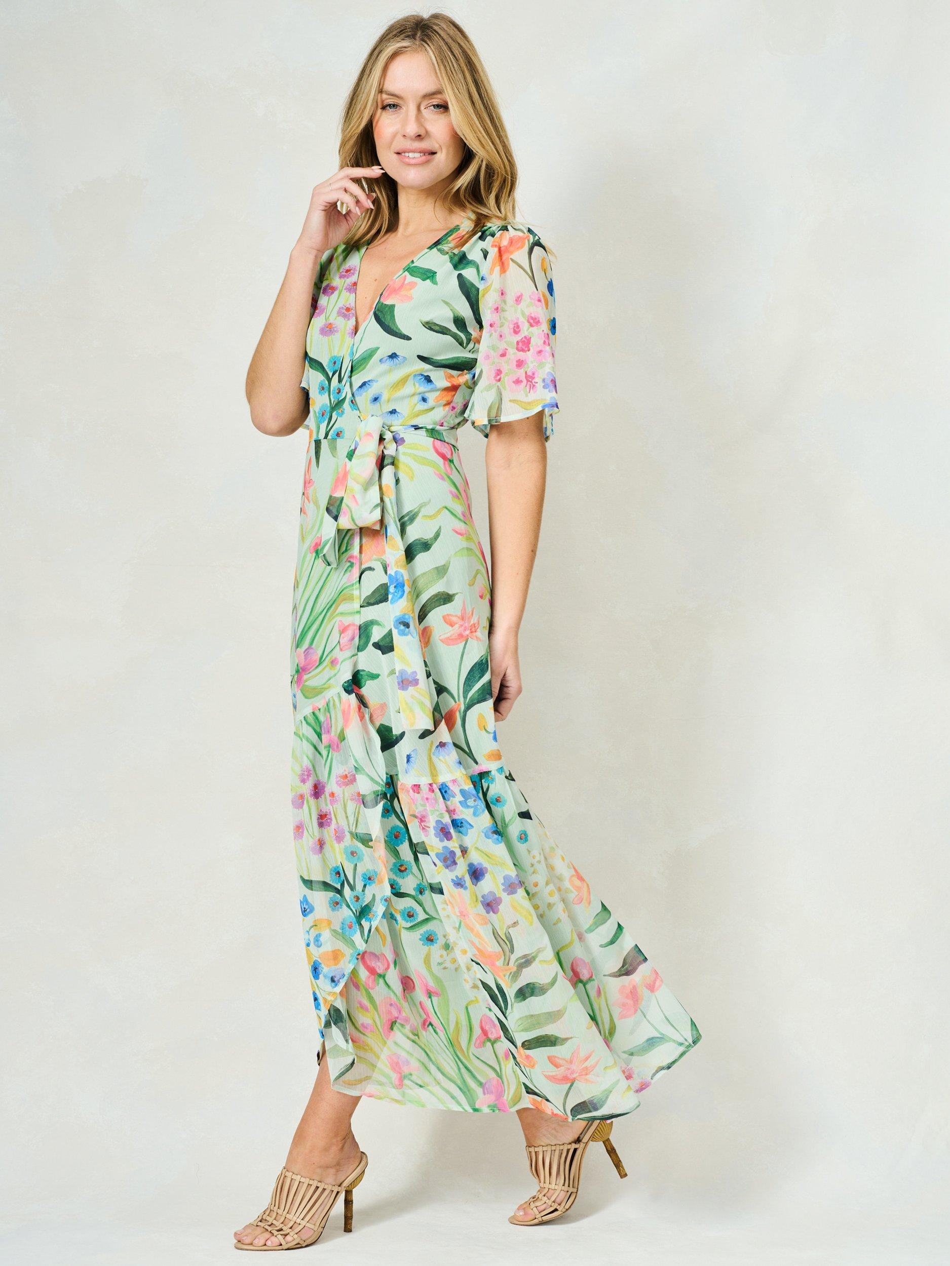 Product image 5 of 6, which shows Hope & Ivy The Bonnie Floral Wrap Dress, Green Multi, 6