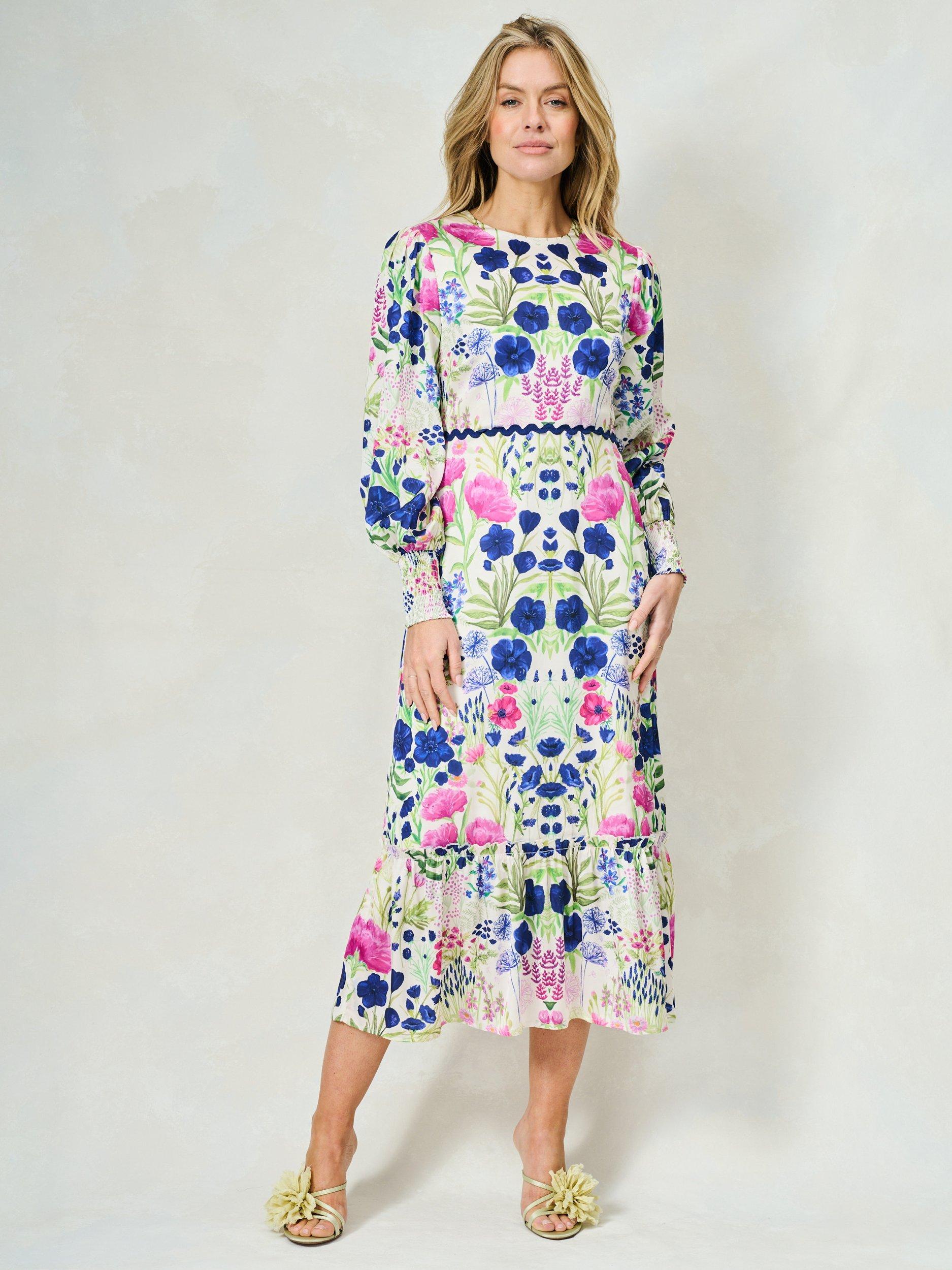 Product image 1 of 4, which shows Hope & Ivy The Caroline Floral Midi Dress, White/Multi, 8