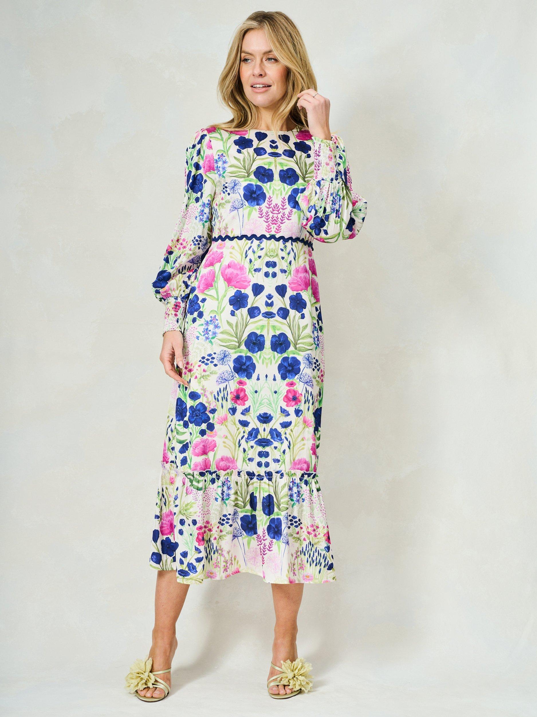 Product image 2 of 4, which shows Hope & Ivy The Caroline Floral Midi Dress, White/Multi, 8