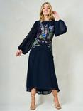 Hope & Ivy The Cassandra Sequin Floral Embroidered Georgette Maxi Dress, Navy