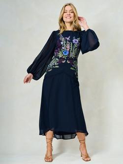 Hope & Ivy The Cassandra Sequin Floral Embroidered Georgette Maxi Dress, Navy, Navy