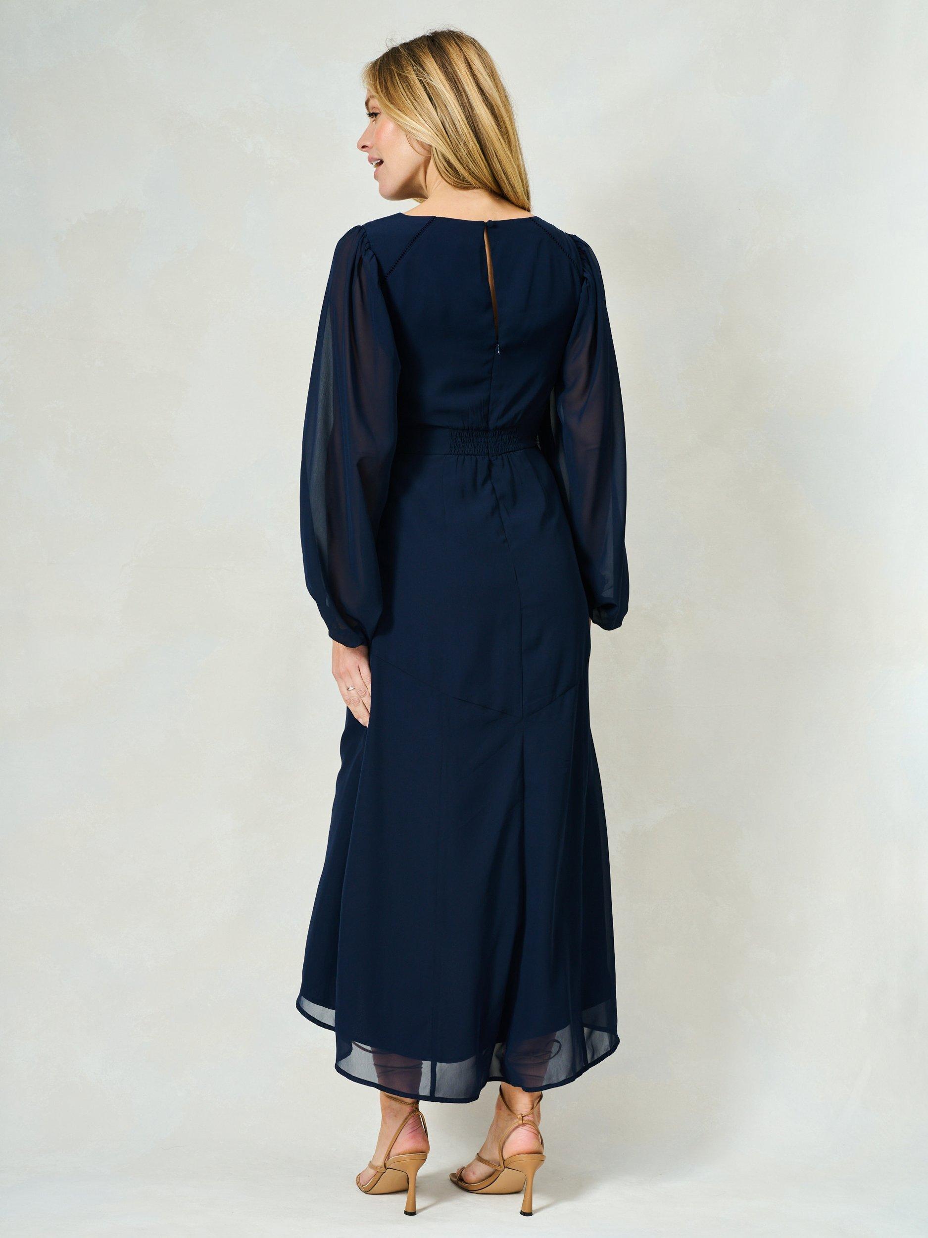 Product image 4 of 5, which shows Hope & Ivy The Cassandra Sequin Floral Embroidered Georgette Maxi Dress, Navy, 8