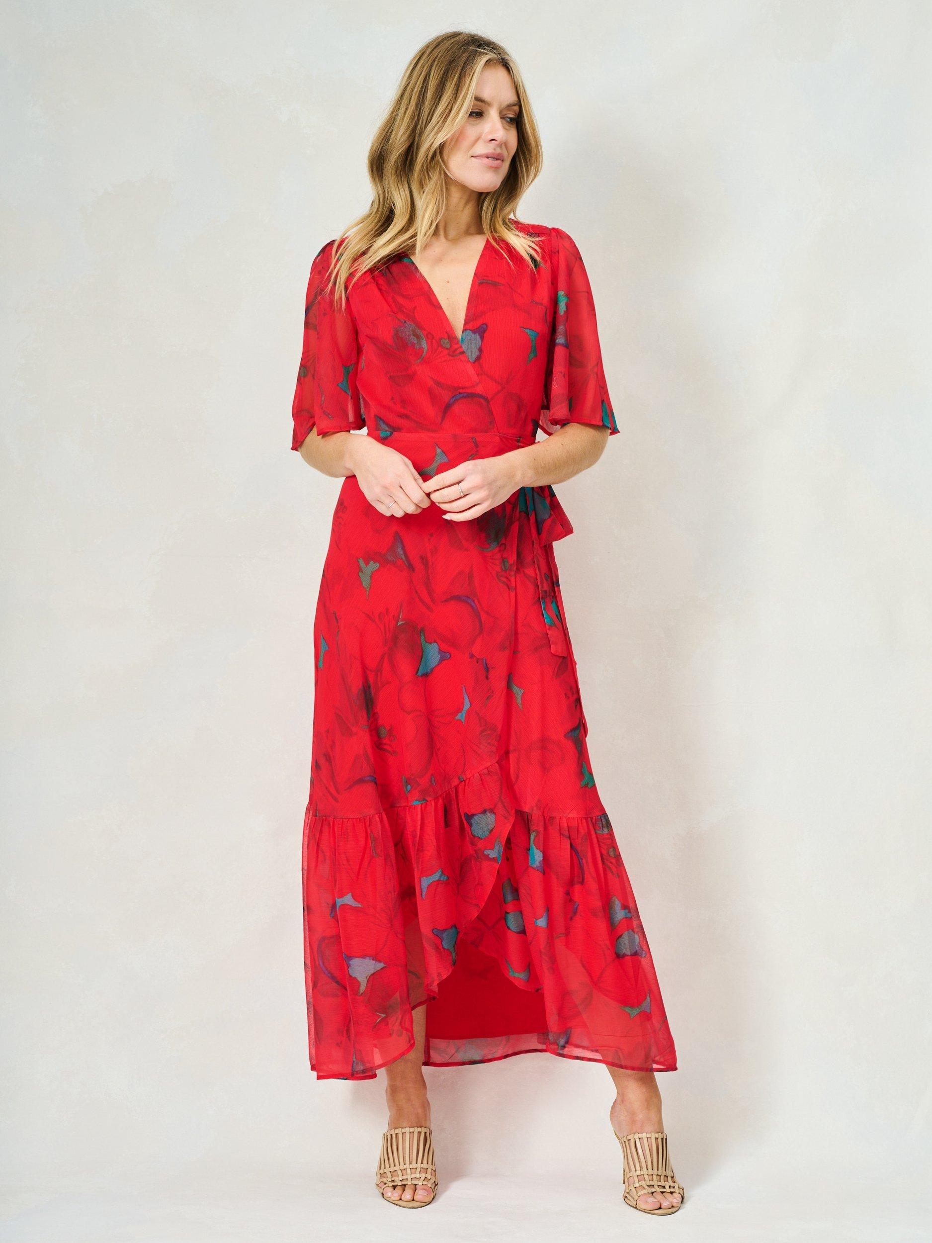 Product image 1 of 5, which shows Hope & Ivy The Delia Floral Wrap Dress, Red/Multi, 8