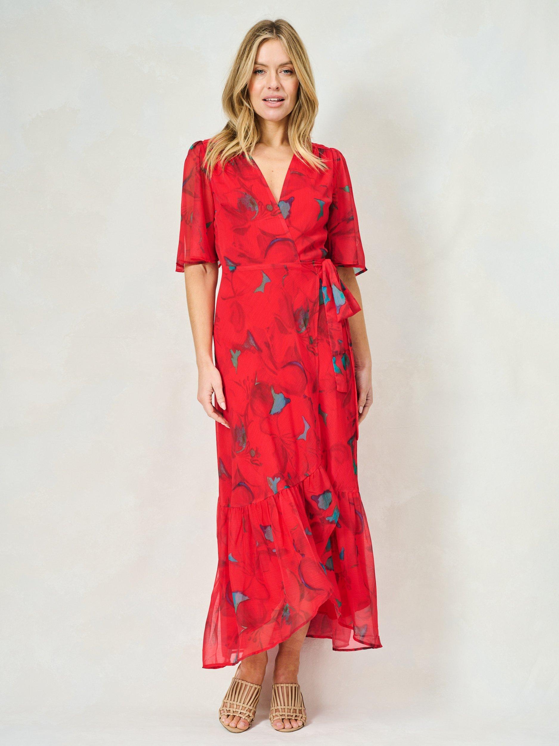 Product image 2 of 5, which shows Hope & Ivy The Delia Floral Wrap Dress, Red/Multi, 8