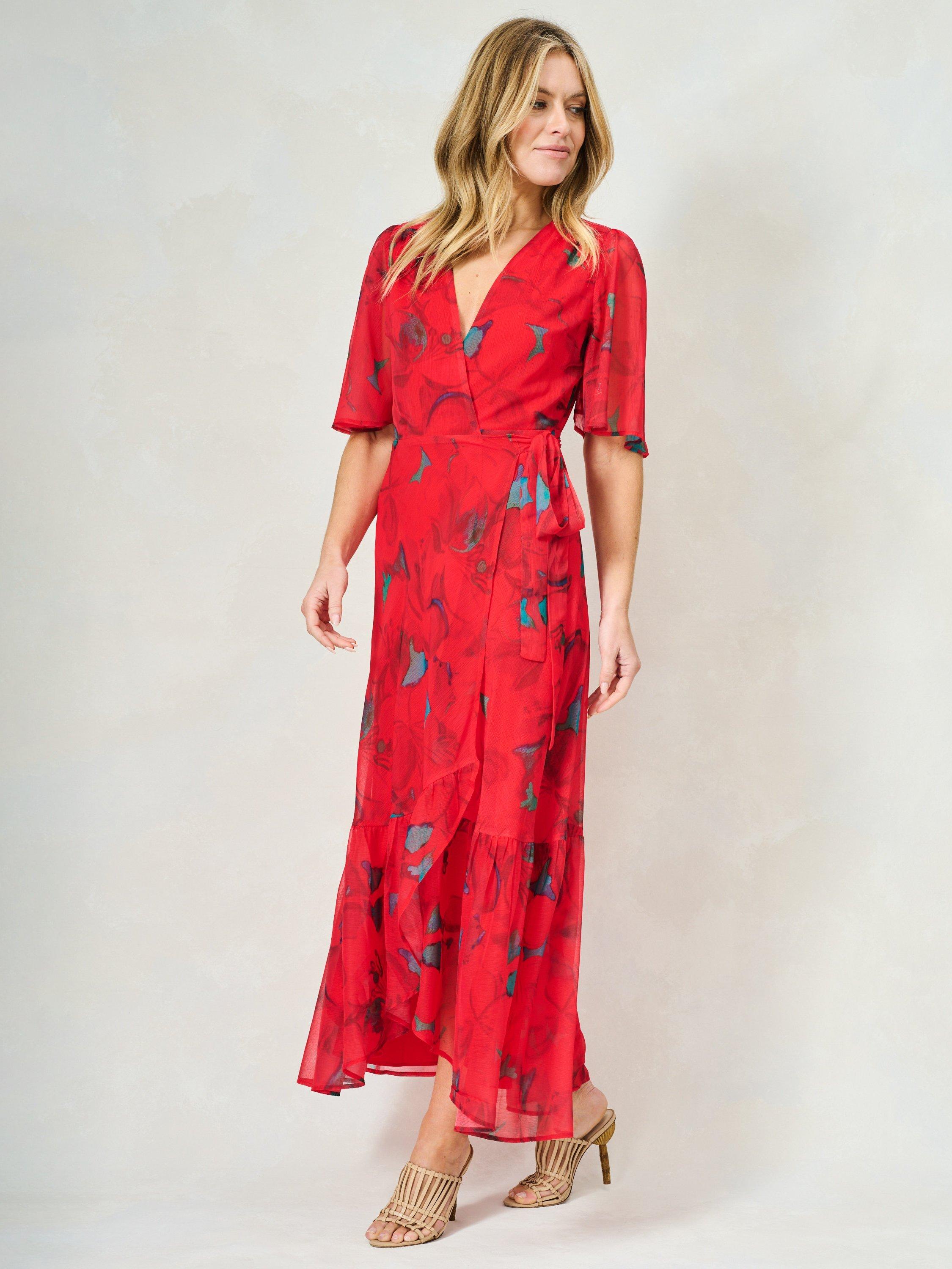 Product image 3 of 5, which shows Hope & Ivy The Delia Floral Wrap Dress, Red/Multi, 8