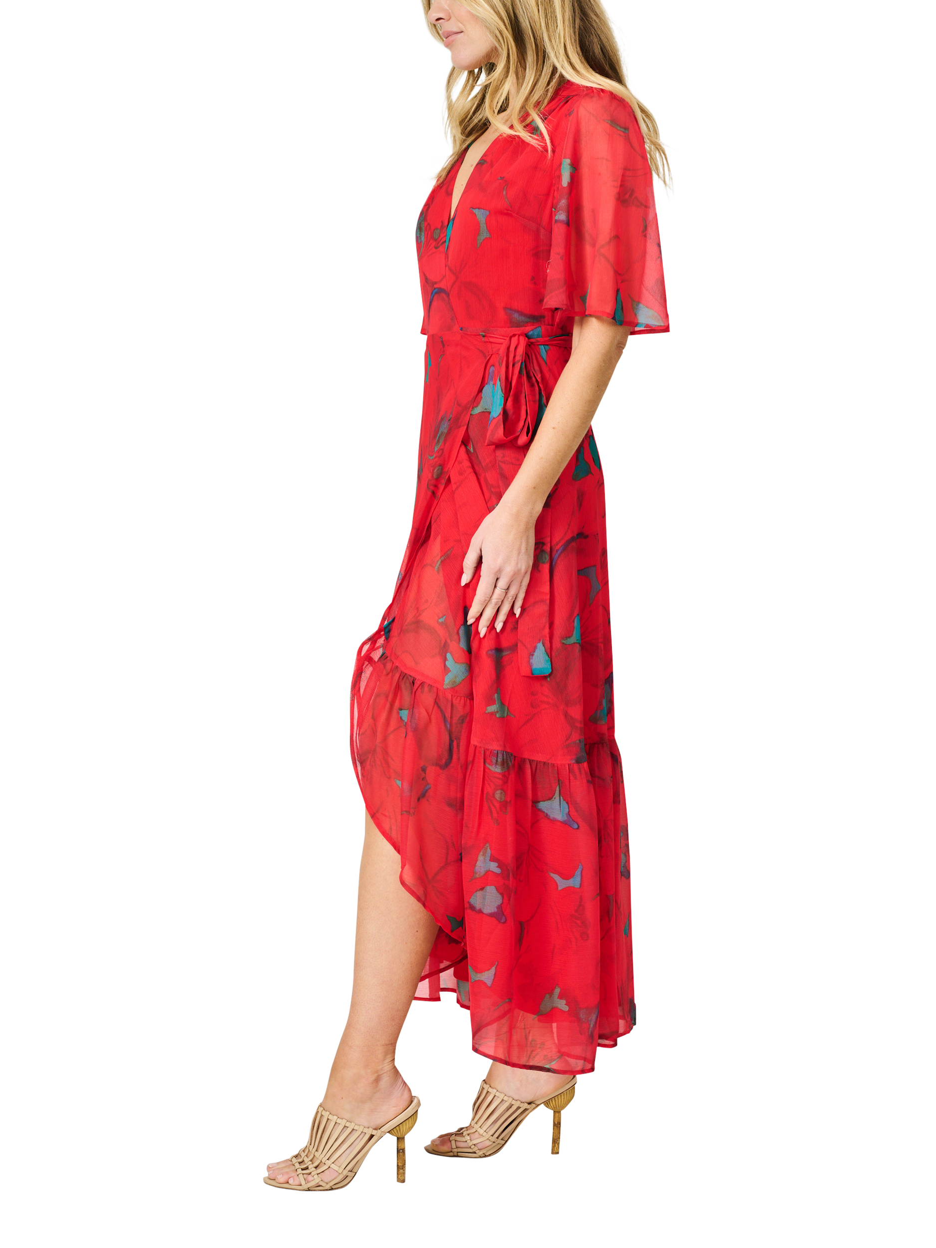 Product image 4 of 5, which shows Hope & Ivy The Delia Floral Wrap Dress, Red/Multi, 8