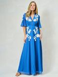Hope & Ivy The Eloise Floral Embellished Flared Maxi Dress, Blue And White