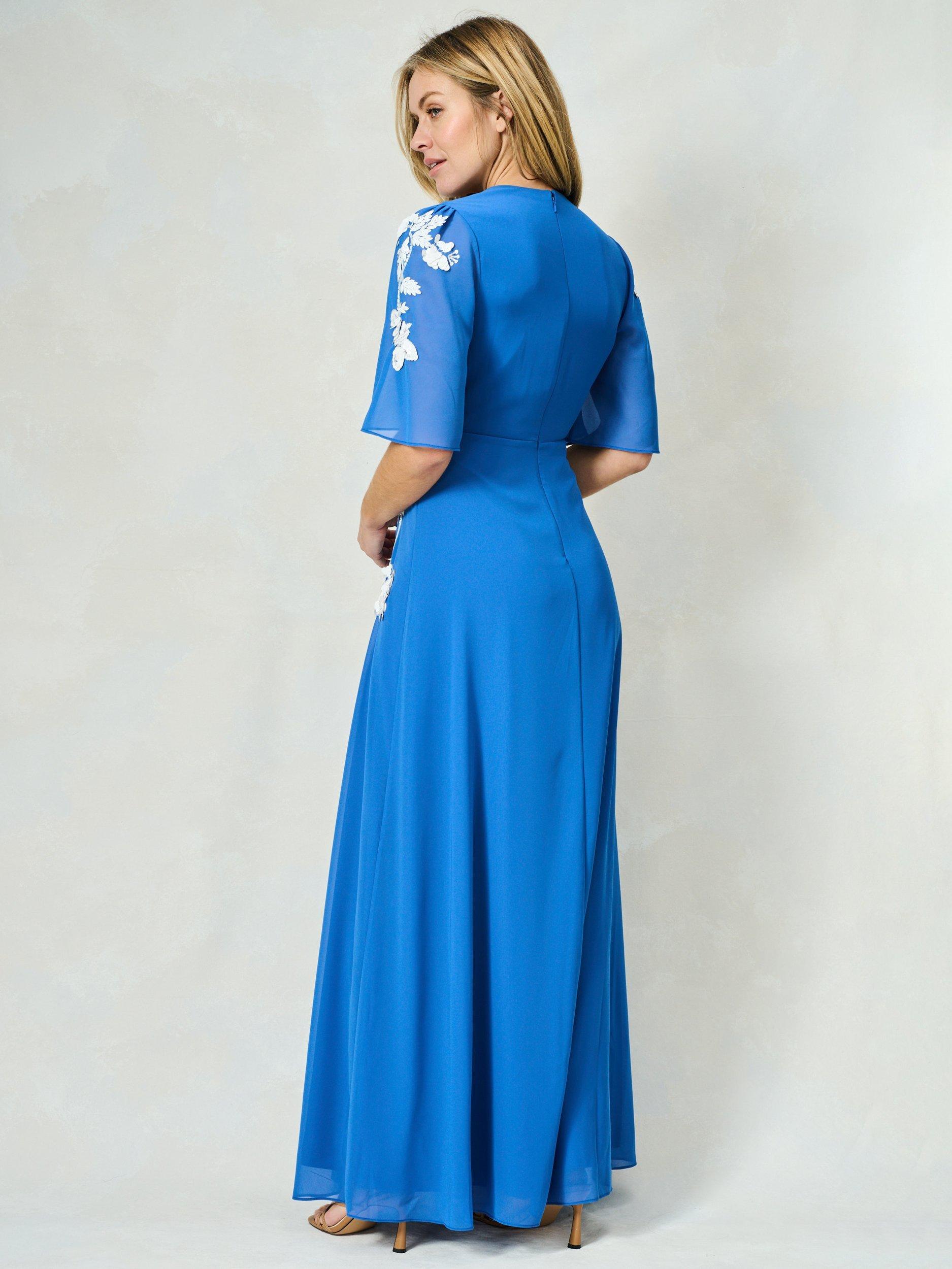 Product image 3 of 5, which shows Hope & Ivy The Eloise Floral Embellished Flared Maxi Dress, Blue And White, 8