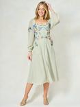 Hope & Ivy The Gemma Floral Embroidered Tea Dress, Green Multi