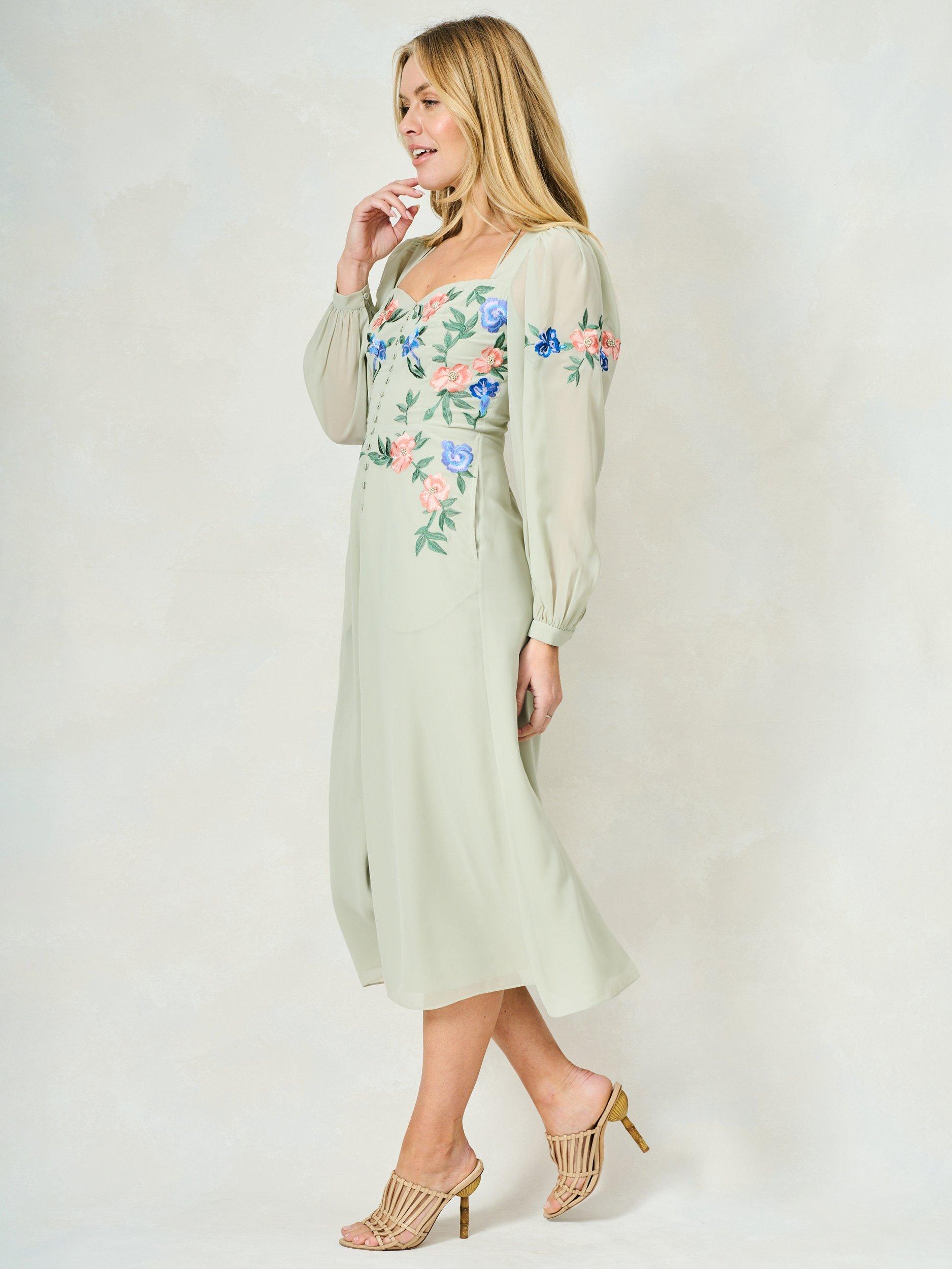Product image 3 of 5, which shows Hope & Ivy The Gemma Floral Embroidered Tea Dress, Green Multi, 6