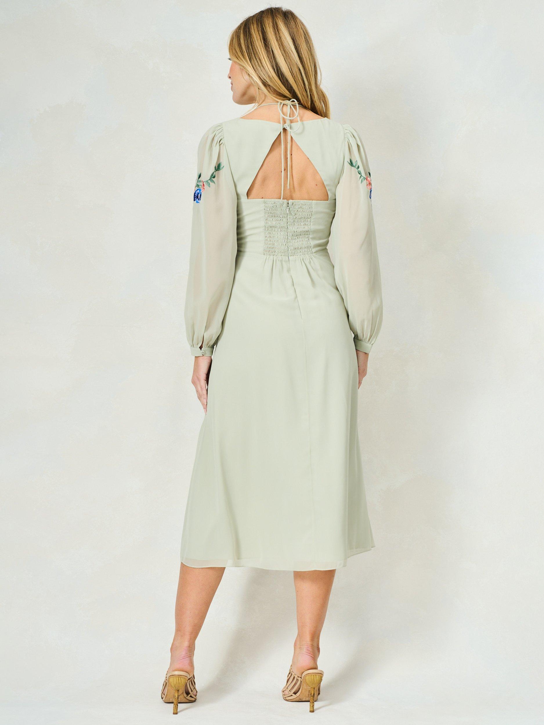 Product image 4 of 5, which shows Hope & Ivy The Gemma Floral Embroidered Tea Dress, Green Multi, 6