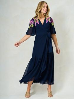Hope & Ivy The Grace Floral Embroidered Wrap Maxi Dress, Navy, Navy