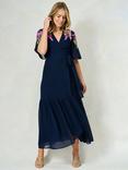 Hope & Ivy The Grace Floral Embroidered Wrap Maxi Dress, Navy