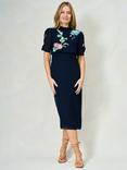 Hope & Ivy The Hailey Floral Embroidered Midi Dress, Navy Multi