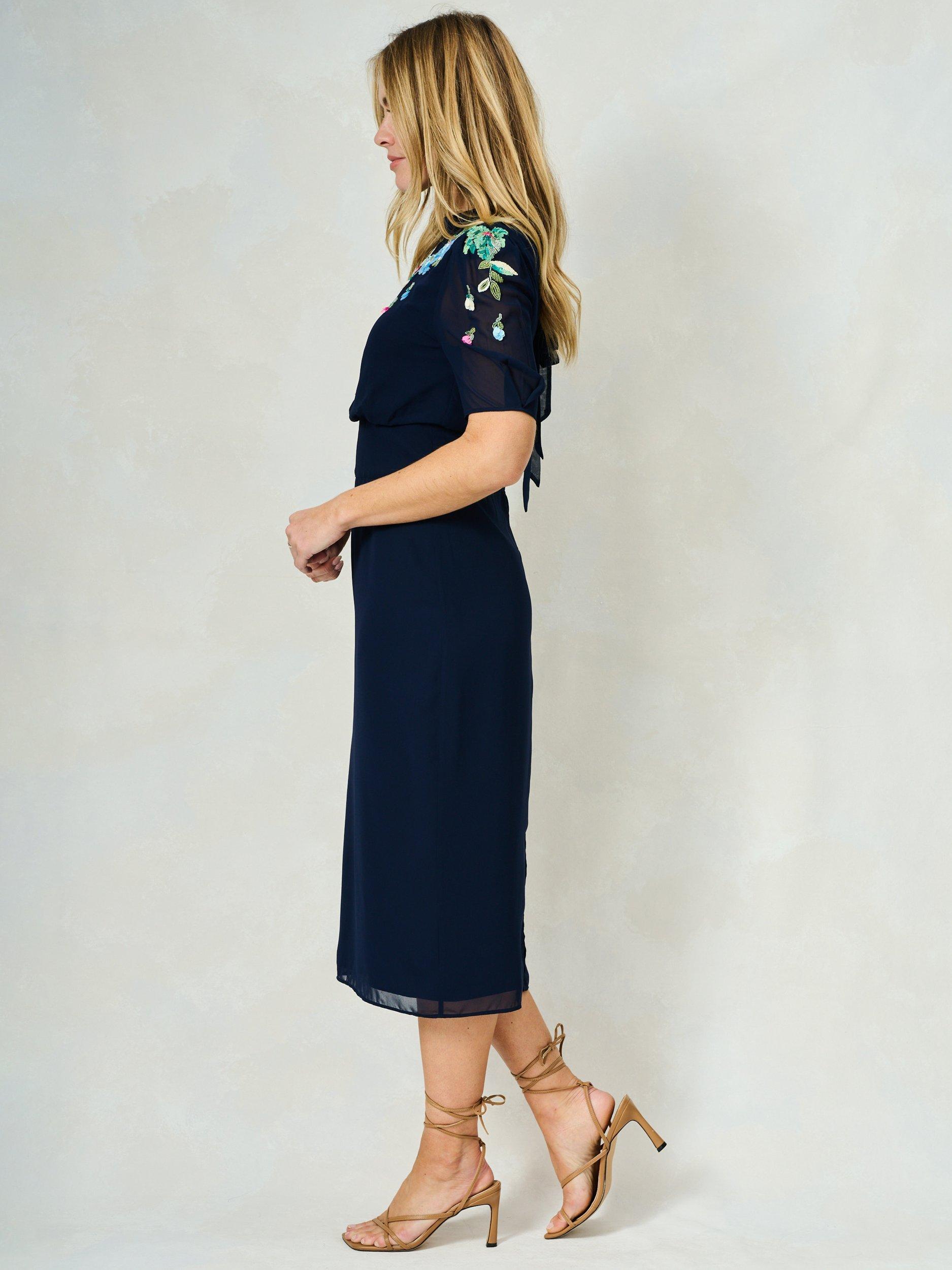 Product image 2 of 5, which shows Hope & Ivy The Hailey Floral Embroidered Midi Dress, Navy Multi, 6