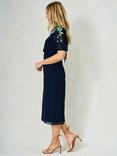 Hope & Ivy The Hailey Floral Embroidered Midi Dress, Navy Multi