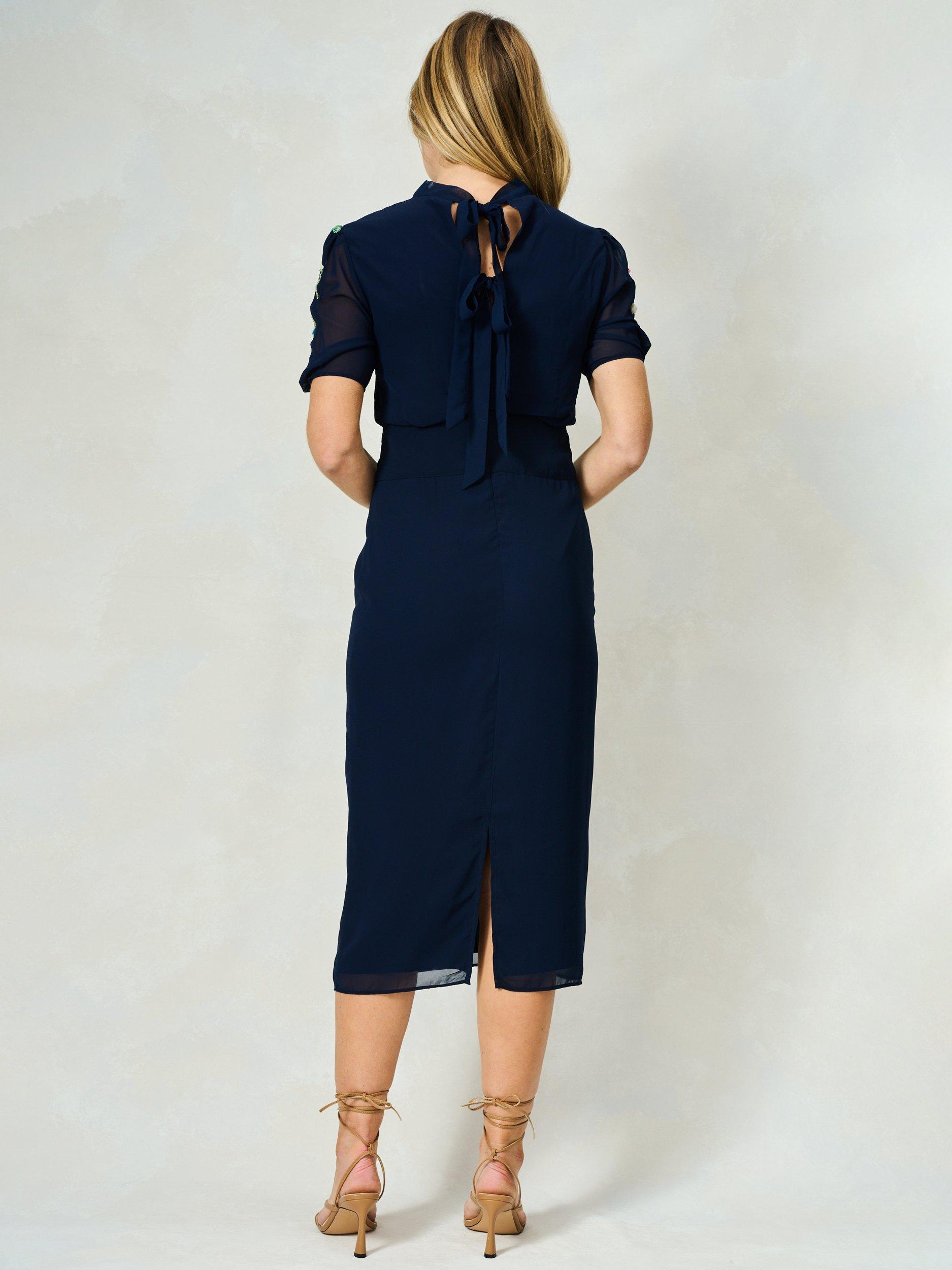 Product image 3 of 5, which shows Hope & Ivy The Hailey Floral Embroidered Midi Dress, Navy Multi, 6
