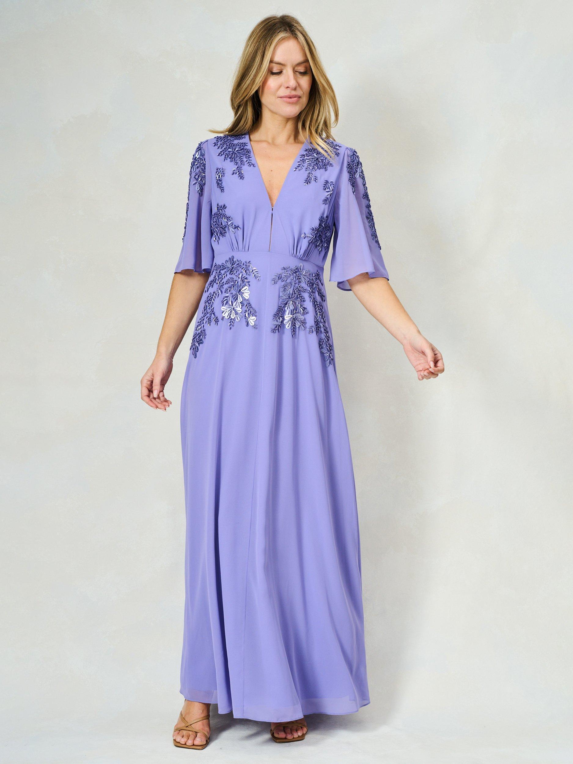 Product image 2 of 6, which shows Hope & Ivy The Hartley Floral Embellished Maxi Dress, Purple Periwinkle, 8